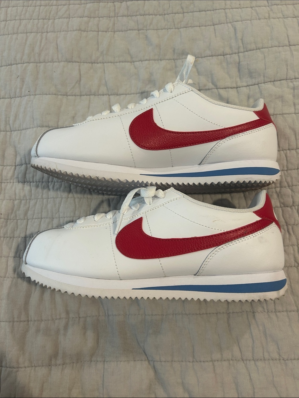 Nike White Sneakers with Red Swoosh and Blue Accent